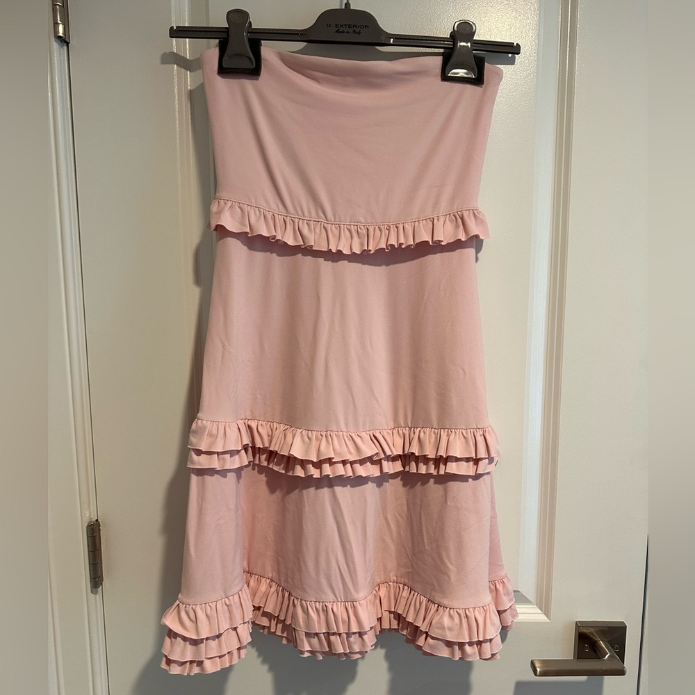 Pink Tiered Ruffle Strapless Dress